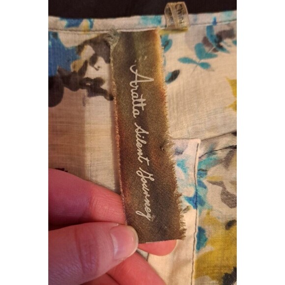 Aratta Silent Journey Blue Purple Floral Scarf Back Blouse Size M Velvet trim - Picture 11 of 14